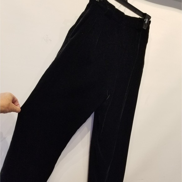 Vintage 90's Black Velvet Dress Pants High Waist Belt Loops Lined Size 6 - Picture 2 of 15
